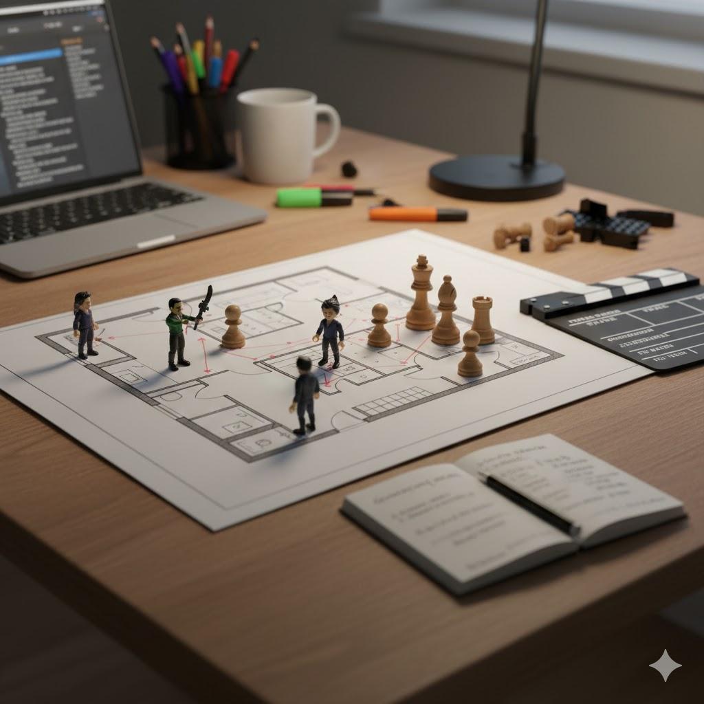 Tabletop visualization for director blocking using miniatures and floor plan for script analysis 2026