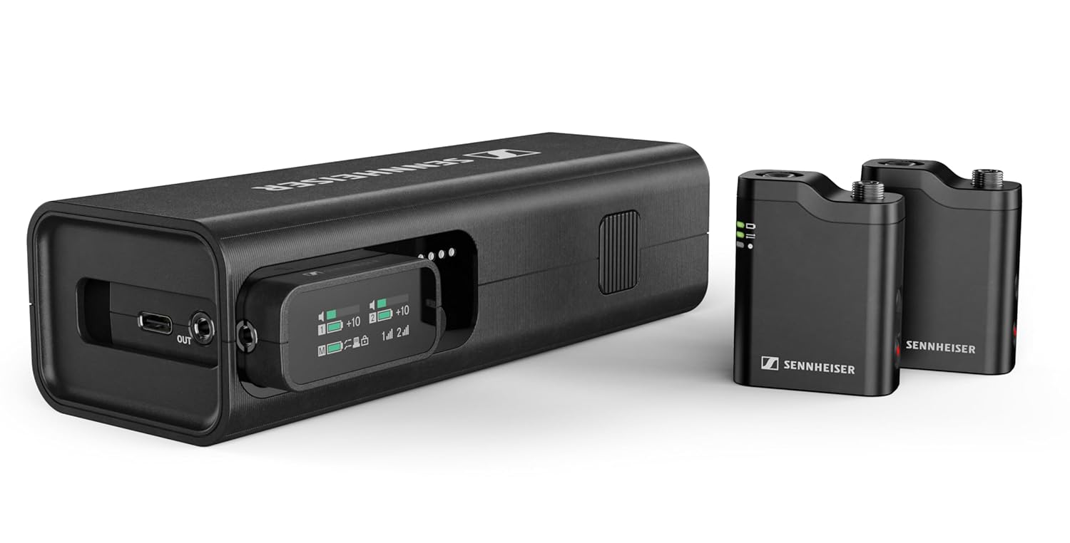 Sennheiser Pro Audio Profile Wireless 2-Channel All-in-One 2.4 GHz Clip-On & Handheld Microphone System | Includes Receiver, 2 Clip-On Microphones, Portable Charging Bar & Handheld Interview Mic