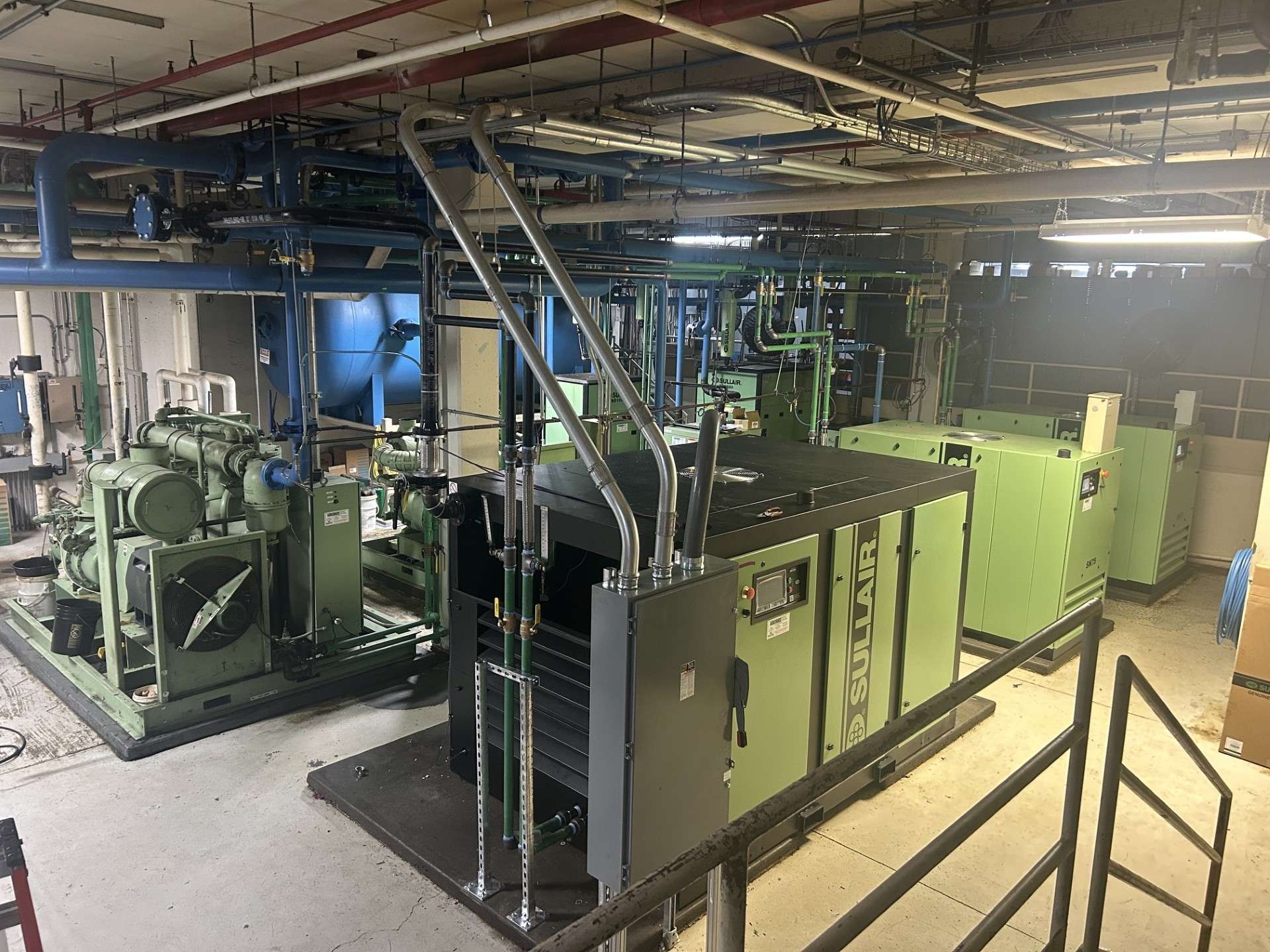 Compressor room with compressors and air dryers