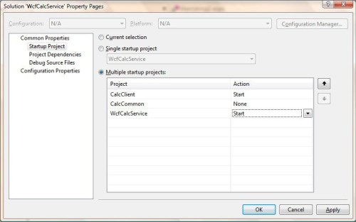 Диалоговое окно выбора стартовых проектов