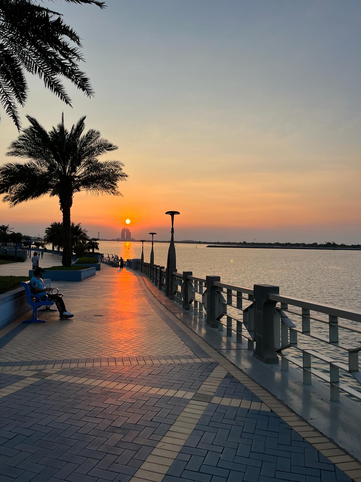 The walkway at sunset on the Corniche Abu Dhabi