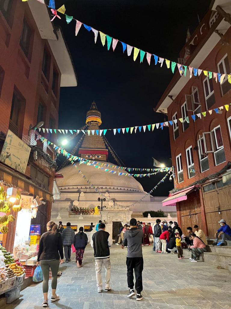 The street entrance to Boudhanath Stupa in Kathmandu Nepal