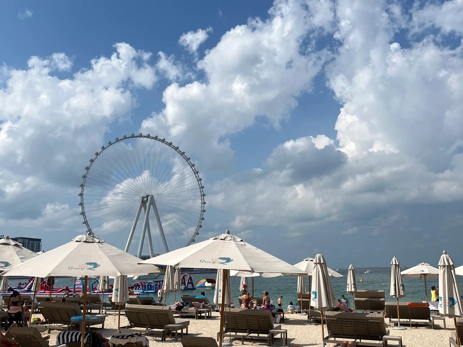The Ferris Wheel and the beach at Marina Dubai