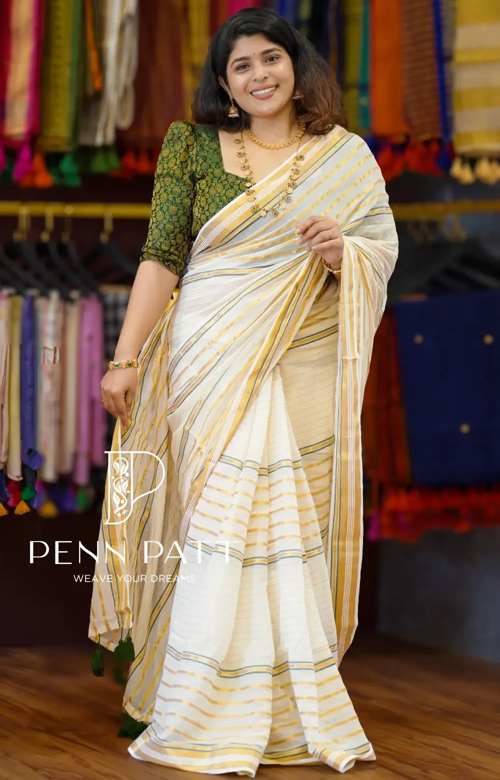 KASAVU GREEN PREMIUM 120 COUNT MUL COTTON SAREE