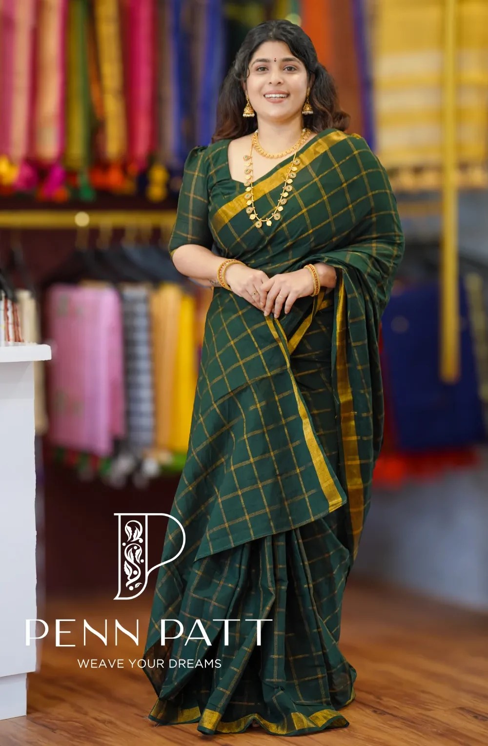 VANAJA KATTAM GREEN MADURAI SUNGUDI COTTON PREMIUM SAREE