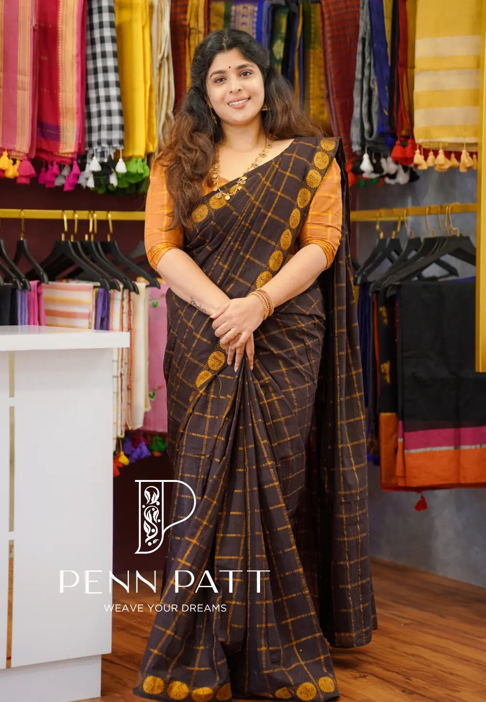 PAVITHRAM KATTAM BROWN PURE MADURAI SUNGUDI SAREE