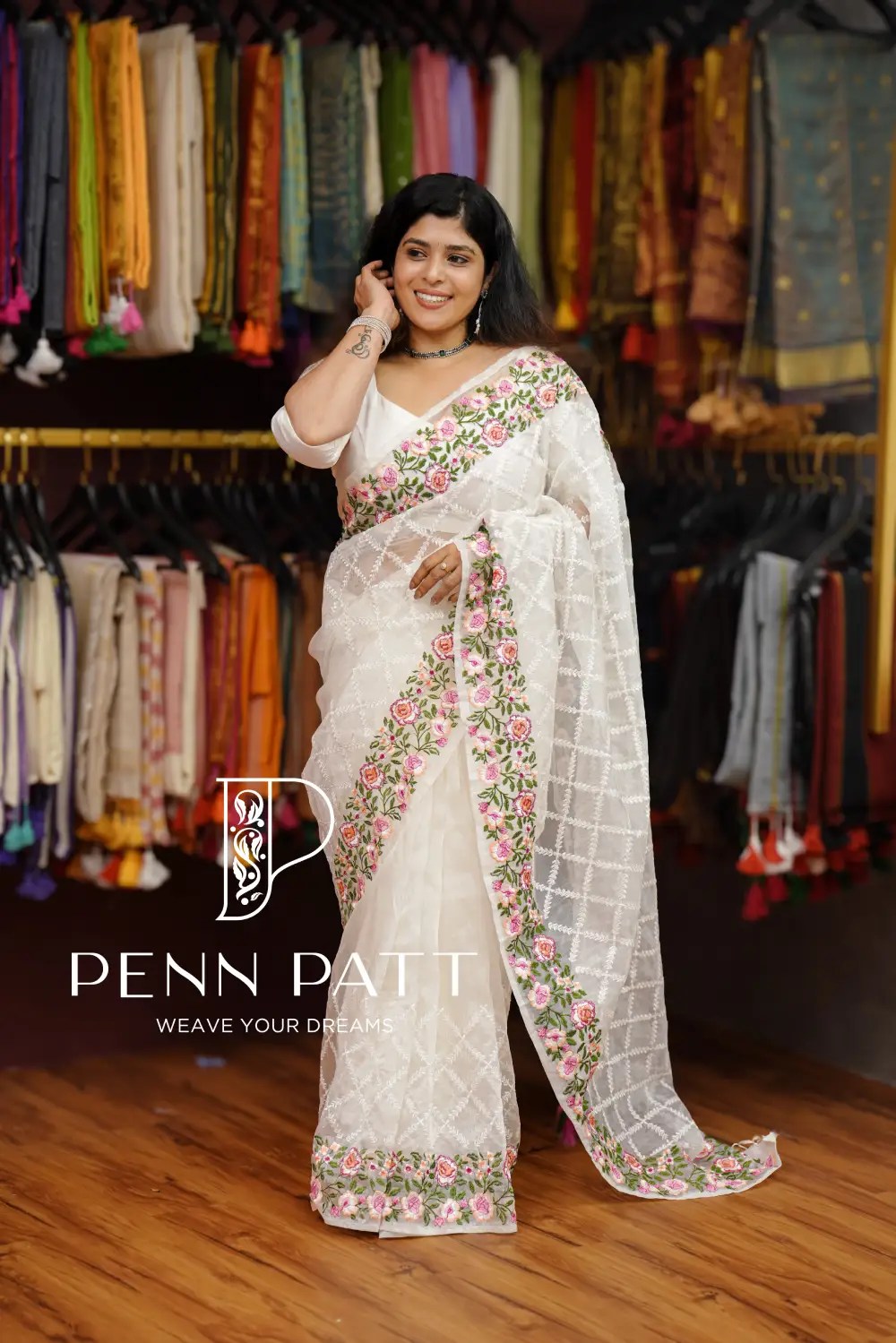 MALAR PREMIUM ORGANZA SAREE WITH CHIKANKARI EMBROIDERY