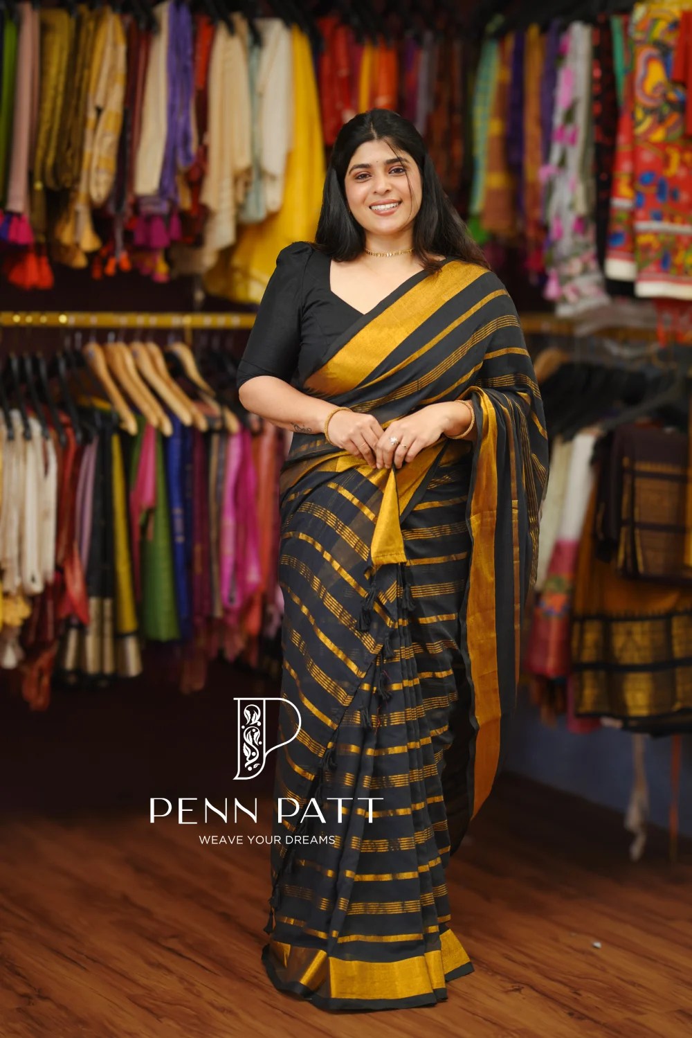 KASAVU BLACK MULCOTTON SAREE