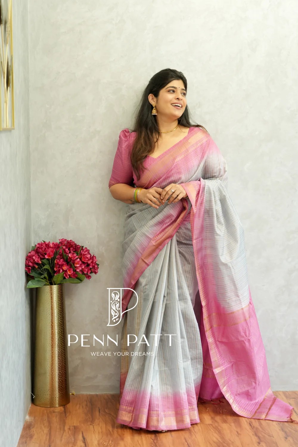 POURNAMI GREY SEMI MANGALGIRI SILK