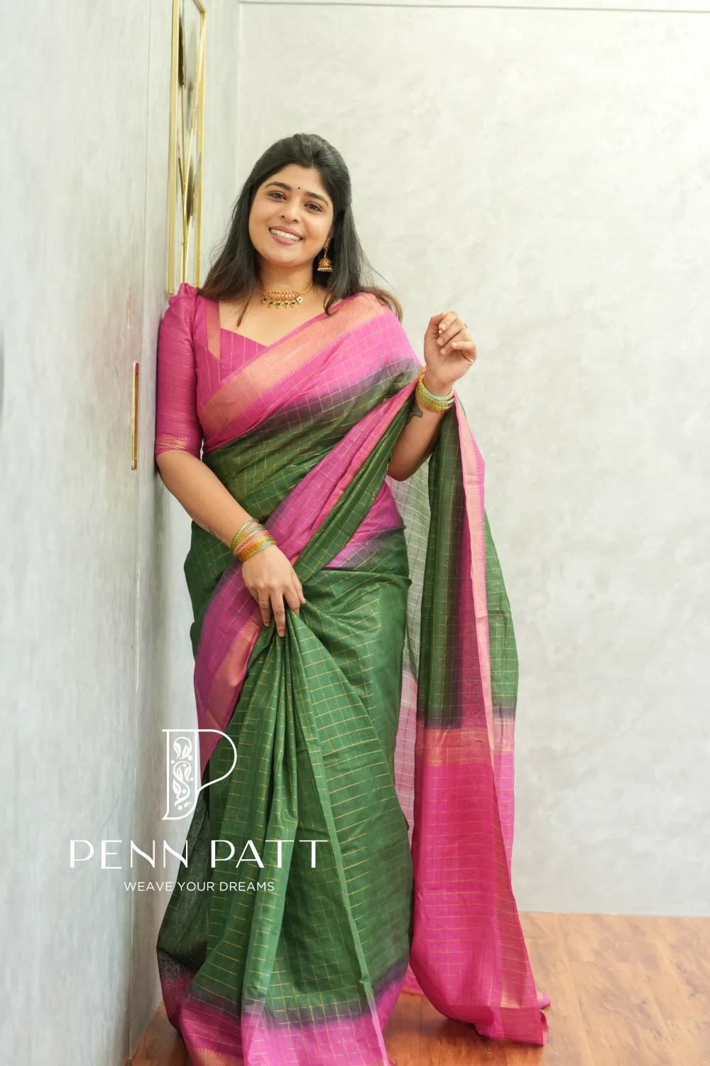 POURNAMI GREEN SEMI MANGALGIRI SILK SAREE