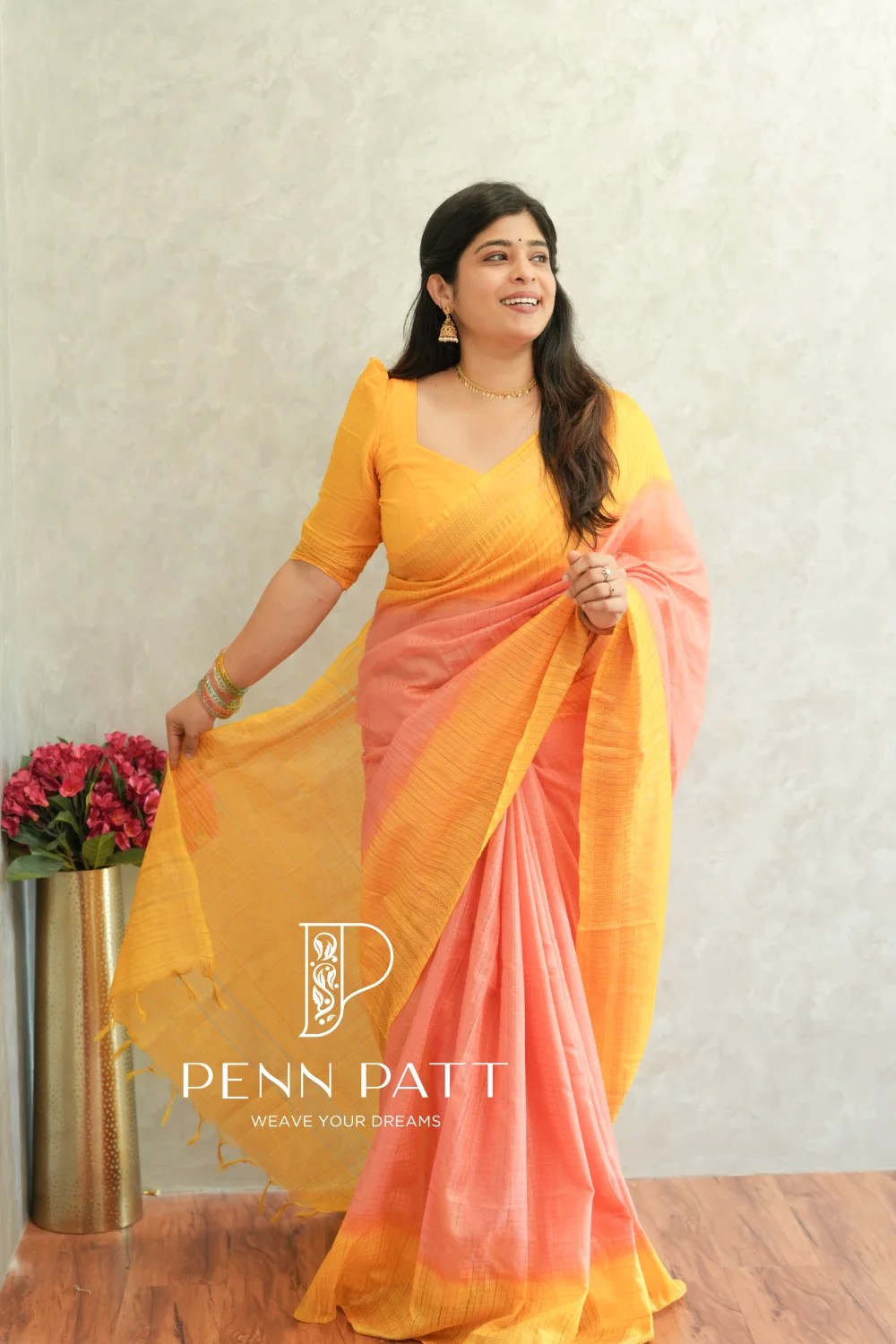 POURNAMI PEACH SEMI MANGALGIRI SILK SAREE