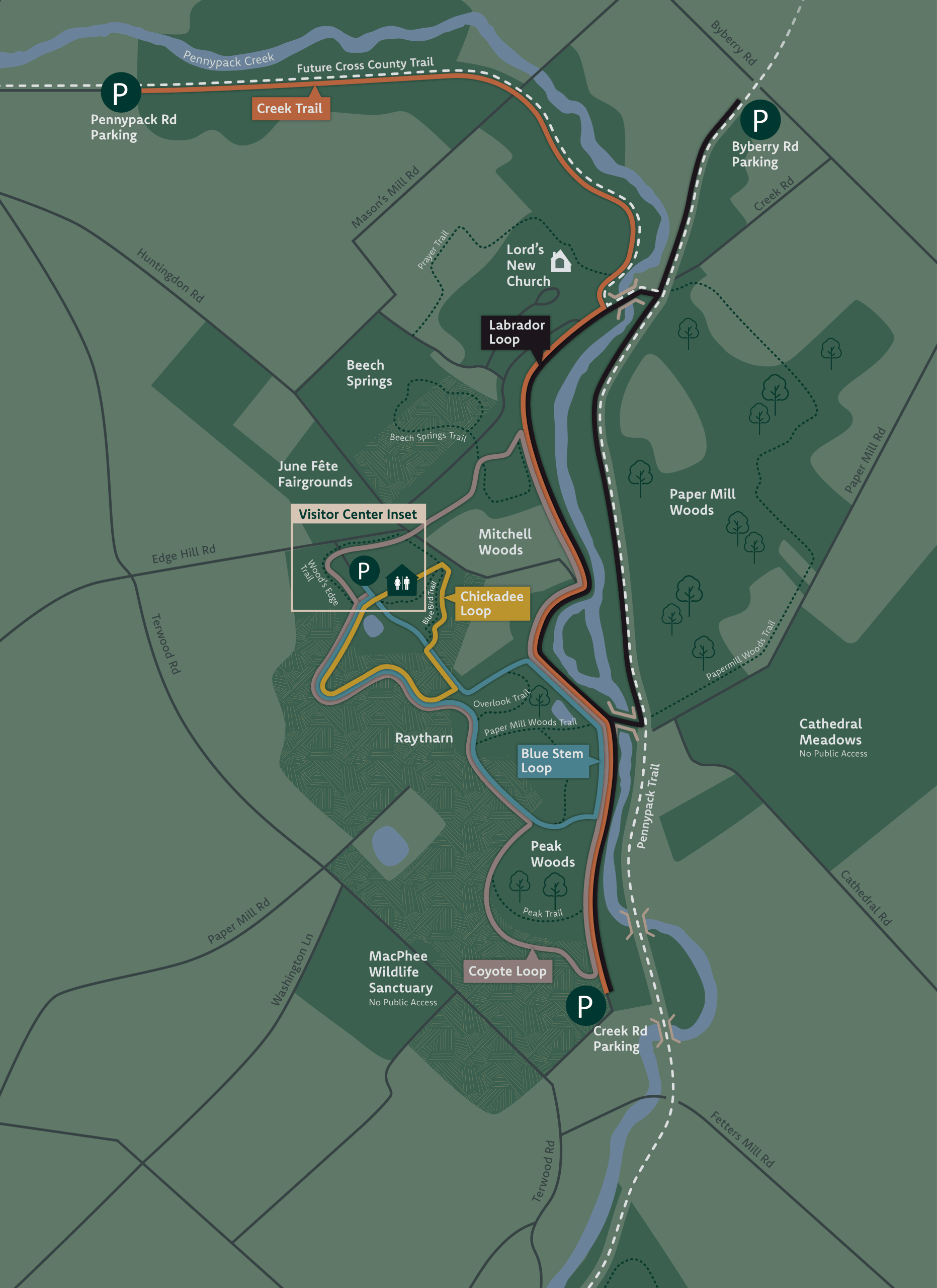 Easy Paced Blue Stem Loop Hike Pennypack Ecological Restoration FINAL Trail Map Scaled.