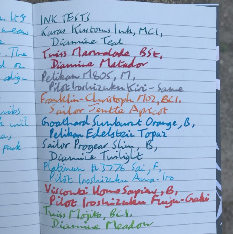 Papio Press notebook ink tests front