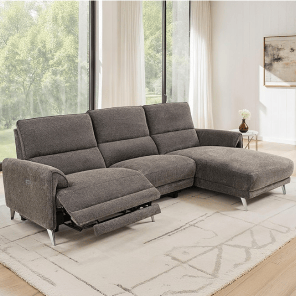SOFA CHAISE ELECTRICO RECLINABLE/USB NATHALIA CHOCOLATE