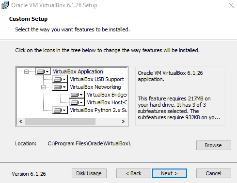 VirtualBox Custom Setup Screen