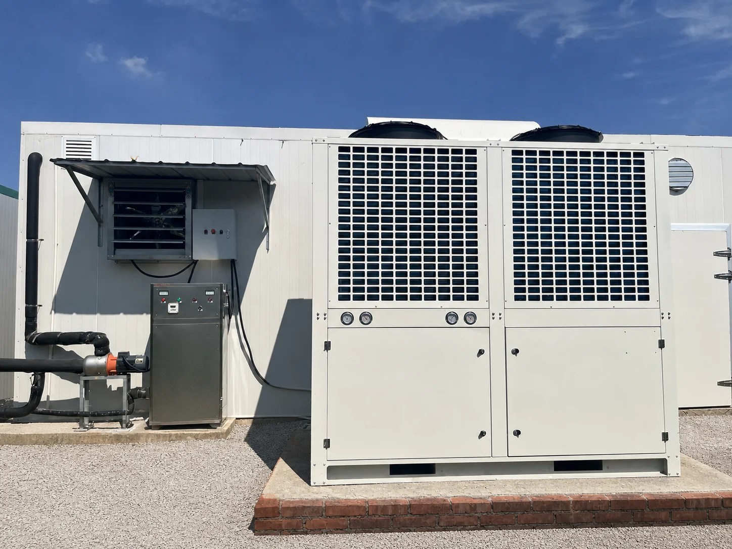 Clean environmental control equipment installed beside a mushroom growing module
