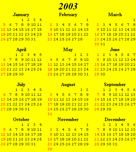 Calendars 2000-2010