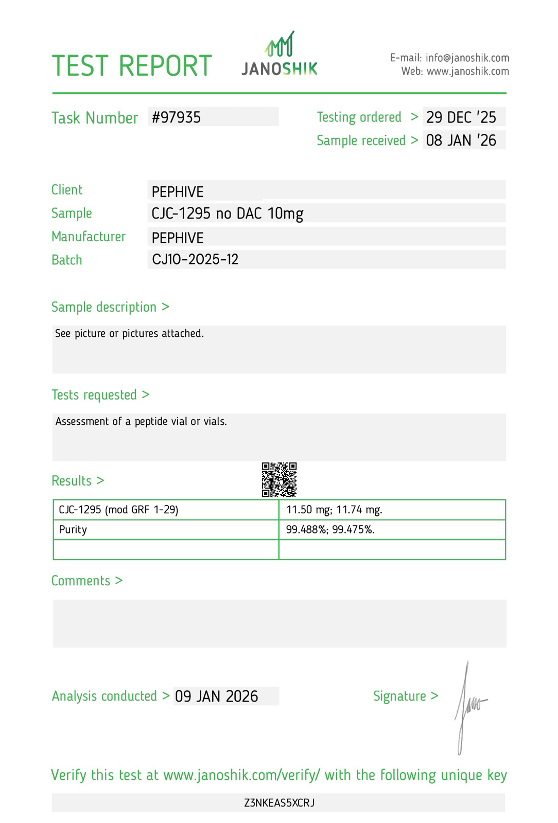CJC-1295 No DAC 10mg COA preview