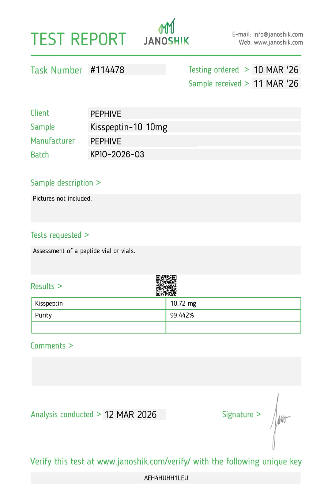 Kisspeptin 10mg COA preview