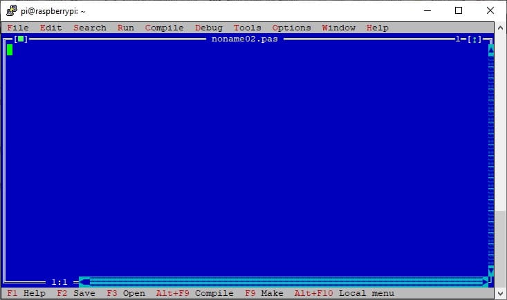 Raspberry PI Free Pascal IDE New File