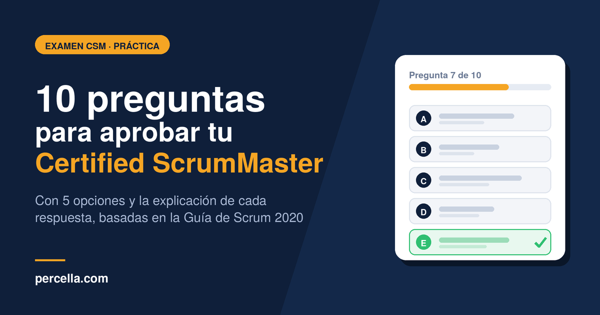 Tarjeta de práctica con 10 preguntas para el examen Certified ScrumMaster basadas en la Guía de Scrum 2020