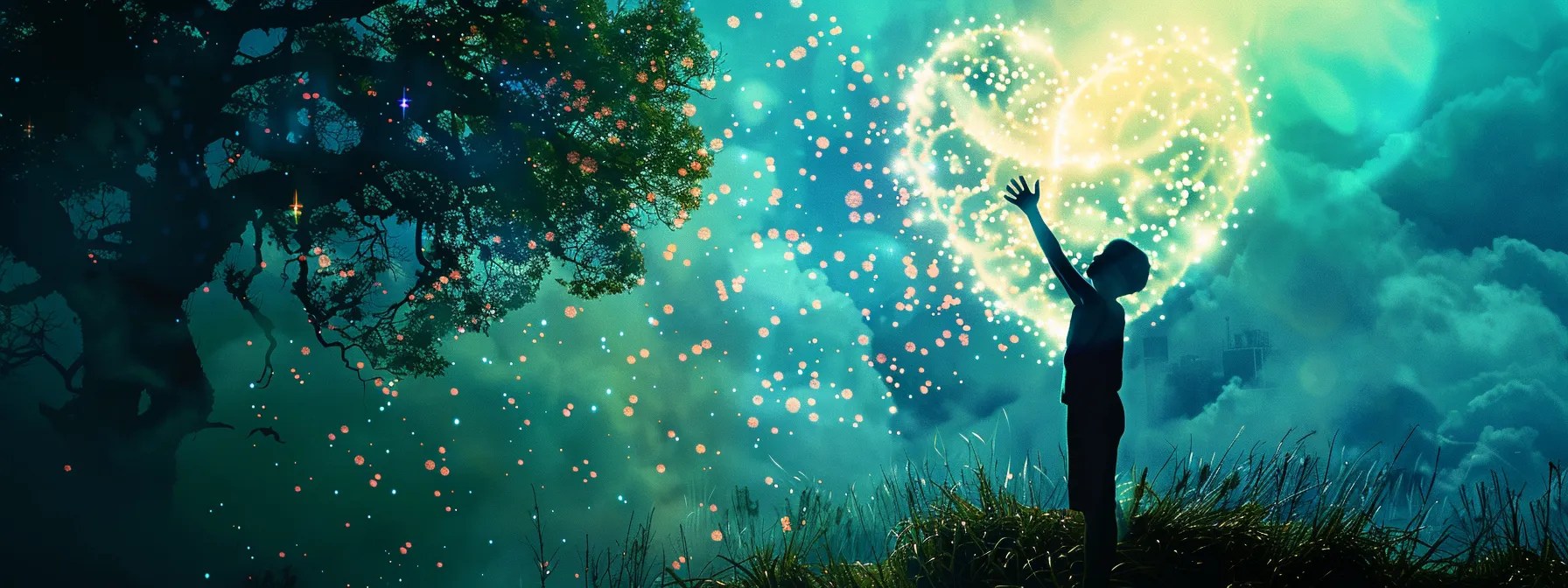 a compassionate scene unfolds in a serene nature setting, featuring a silhouette of a person reaching out toward a vibrant heart and brain symbol, surrounded by uplifting colors of blue and green, embodying hope and the journey of recovery from addiction.