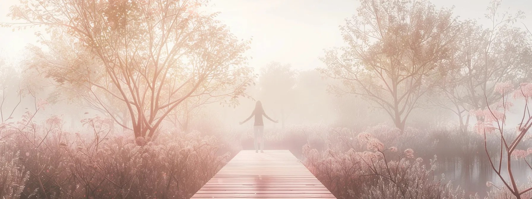 a serene nature setting bathed in soft pastel hues, featuring a person standing with open arms towards a gentle breeze, symbolizing hope and emotional healing in the journey of recovery from addiction.