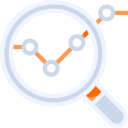 An illustrated icon of a magnifying glass with a gear or mechanical component visible through the lens.