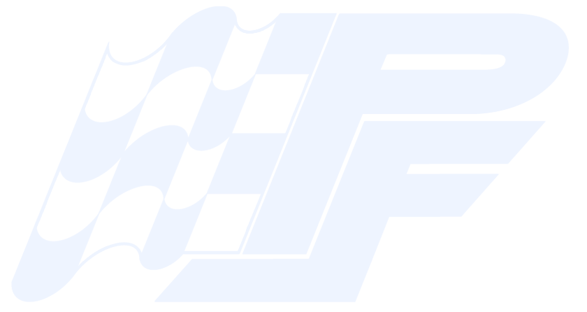 The Performance Fabrication icon mark featuring a stylized checkered flag graphic in light blue and white without the company name.