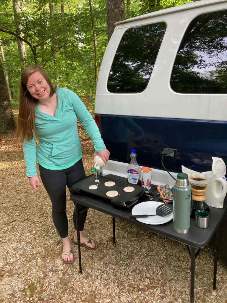 making breakfast by the van