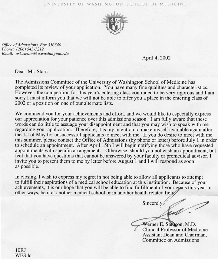 Medical School Rejection Letters Perishable Press