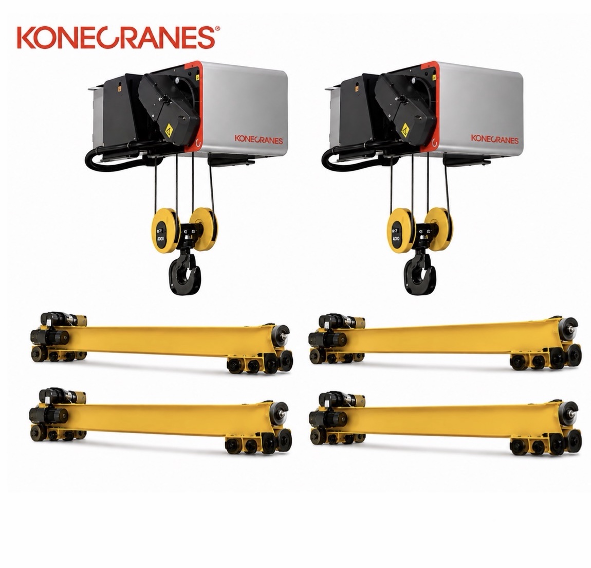 KONECRANES Complete 2-Ton Overhead Bridge Crane Systems – Hoists, Trolleys & End Beams – 2 Units