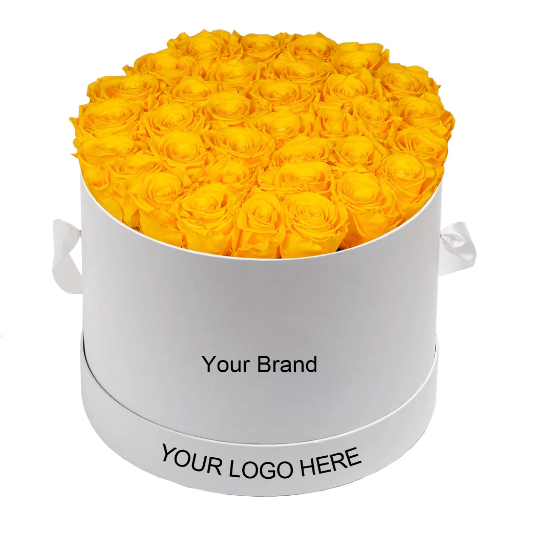 42 PCS yellow ROSE IN ROUND BOX