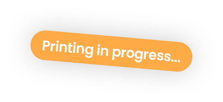 Orange oval label with the text Printing in progress... in white letters, displayed against a black irregular-shaped background—perfect for highlighting managed print services Ohio.