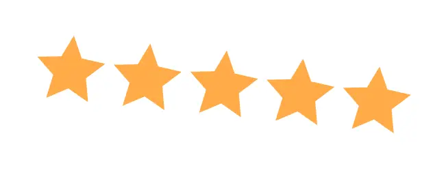 Five orange stars are arranged in a row on a white background, indicating a five-star rating for Business Technology Ohio.