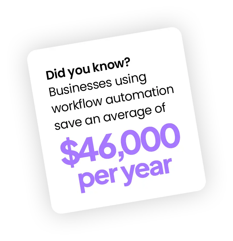 A square graphic with the text: Did you know? Businesses using workflow automation and document management in Ohio save an average of $46,000 per year, in black and purple on a white background with a black border.
