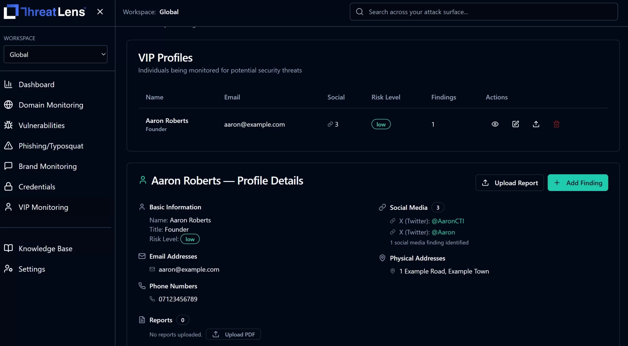 ThreatLens VIP Monitoring example