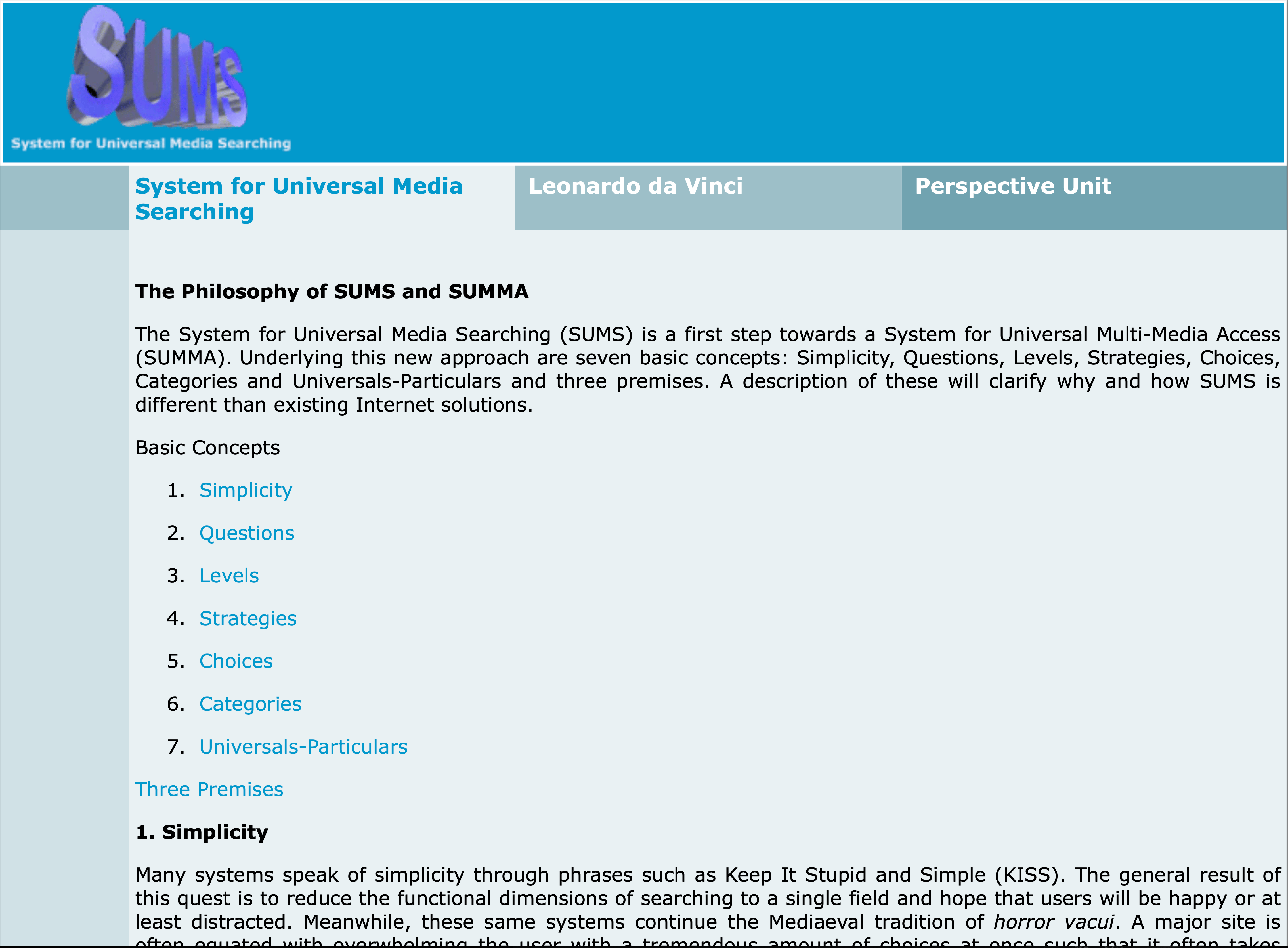 System for Universal Media Searching (SUMS) interface, 1998