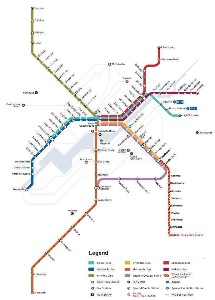 Perth Trains Perth Tourist Centre TransPerth Link System Map 