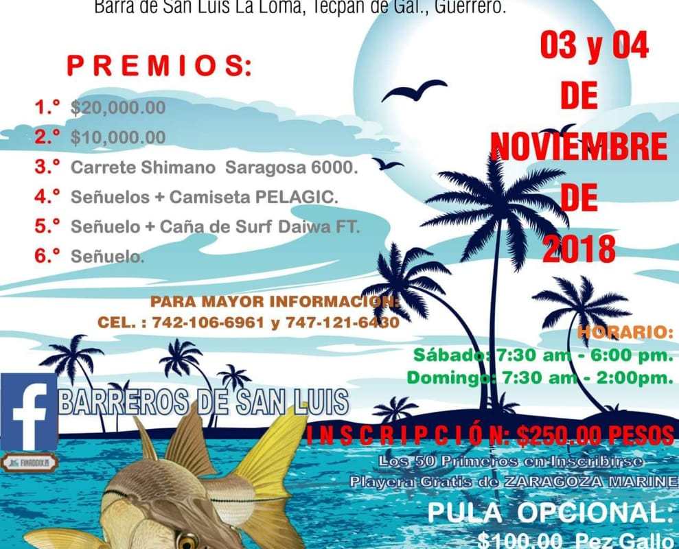 Primer torneo de pesca de robalo de orilla, Barra de San Luís la Loma, Tecpán de Gal., Guerrero
