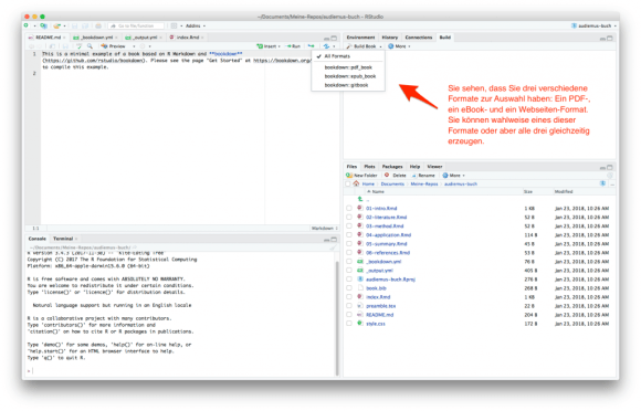 screenshot: Untermenü "Build Book" inspizieren