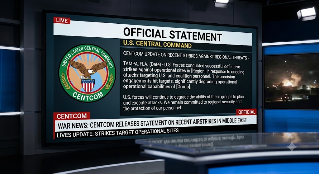 Screen showing an official statement from US Central Command (CENTCOM)
