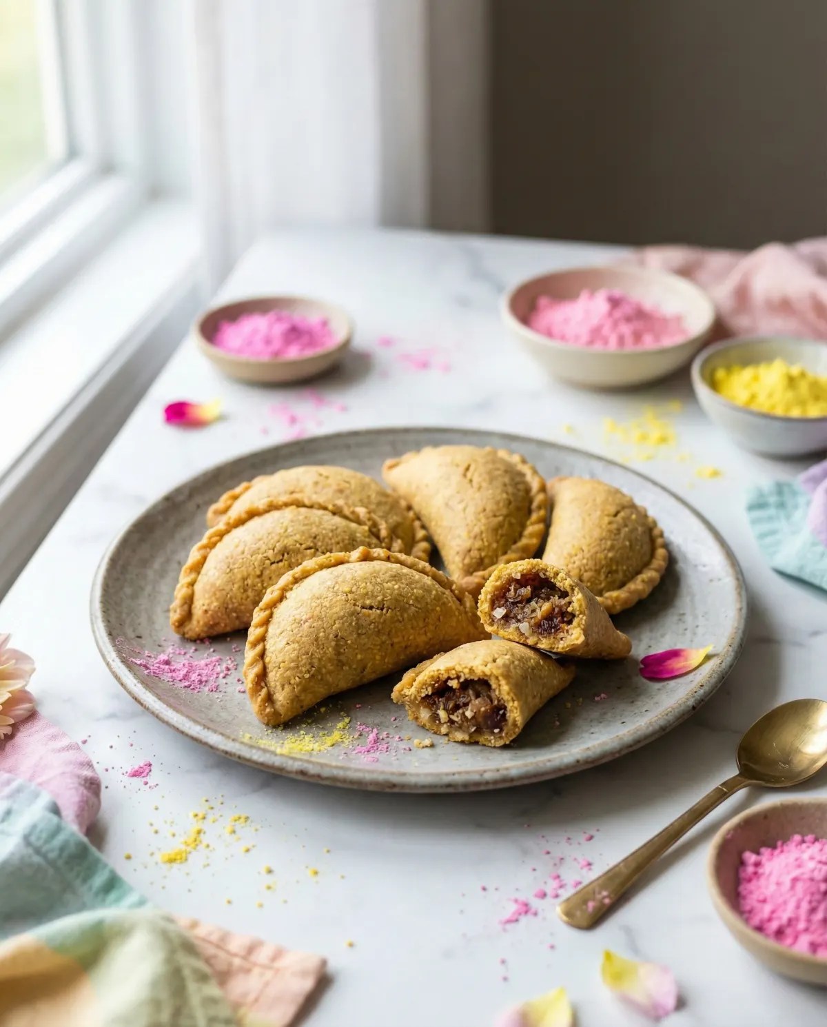 Jowar (sorgum) gujiya with date and coconut filling