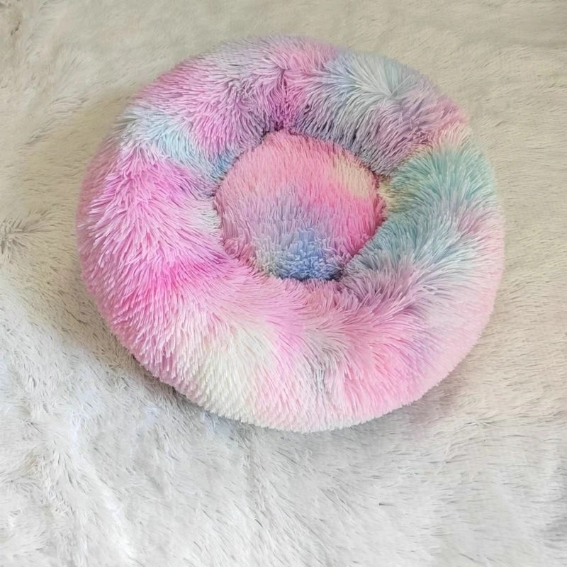 Fluffy Calming Pet Bed – Long Plush Round Cat & Dog Bed for Deep Sleep (Winter Warm)