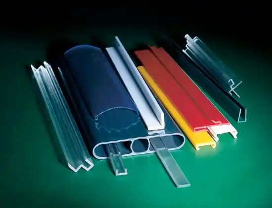 Custom extruded polycarbonate and acrylic profiles in clear, blue, white, red and yellow