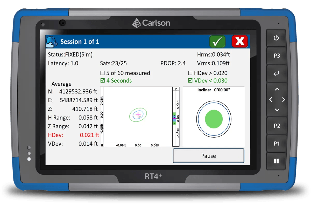 Carlson RT4 Plus graphical averaging interface for field survey data collection