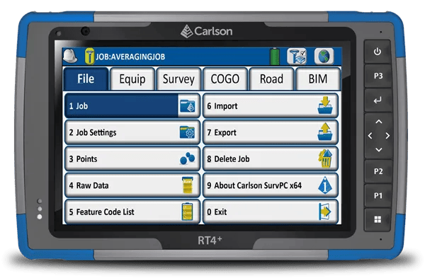 Carlson RT4 Plus home screen running field data collection software
