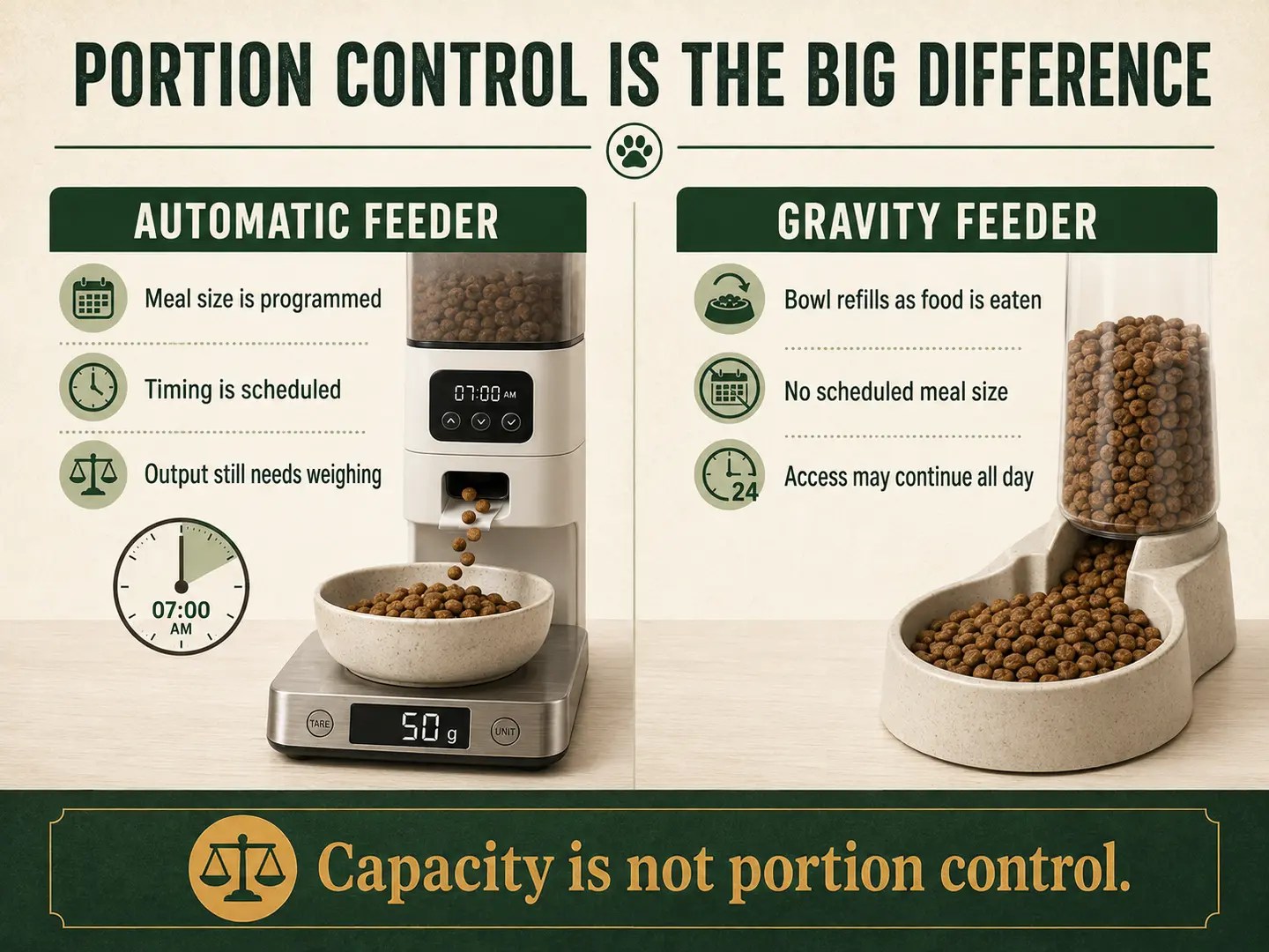 Comparison of programmed automatic feeder portions and a continuously replenished gravity feeder bowl