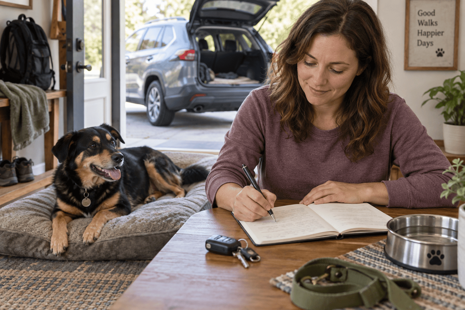 Owner recording when a dog starts panting and the accompanying travel conditions