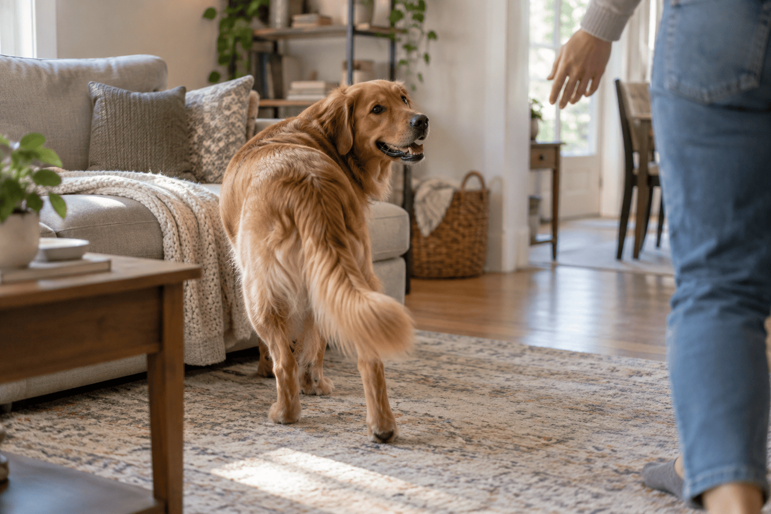 Dog turns toward owner after a gentle cue